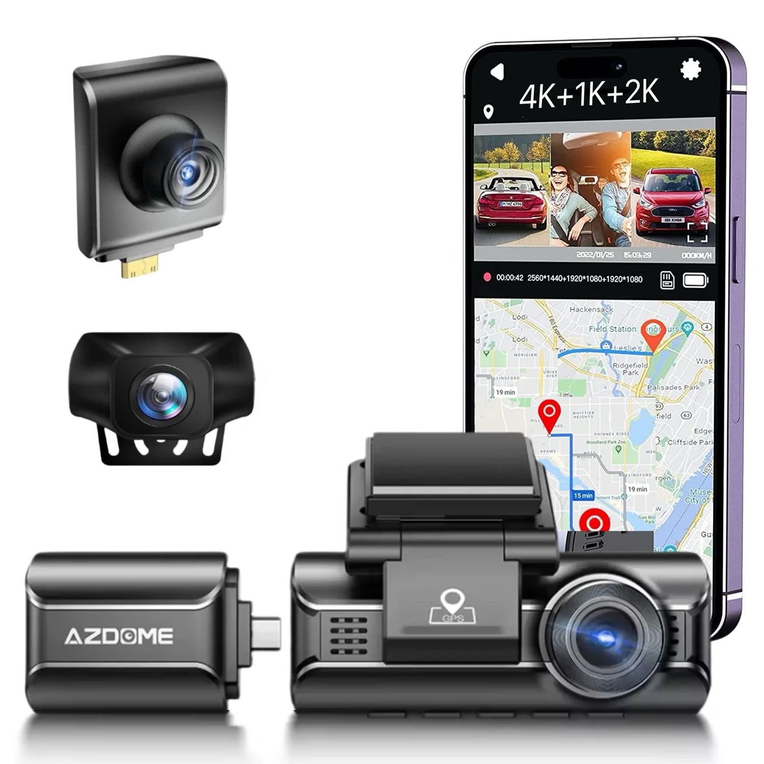 AZDOME M550 MAX 4K+1K+2K 3 Ch DashCam Built in 5G WiFi GPS Motion Detection car black box WDR Super Night Vision 4K dash cam