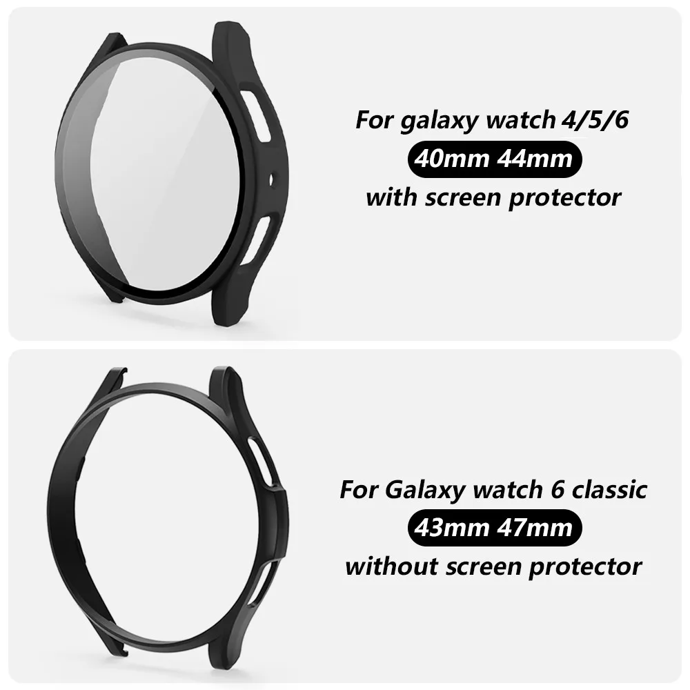 Glass+Case for Samsung Galaxy Watch 4/5/6 40mm44mm Screen Protector Matte All-Round Bumper for Galaxy 6 Classic Protective Cover