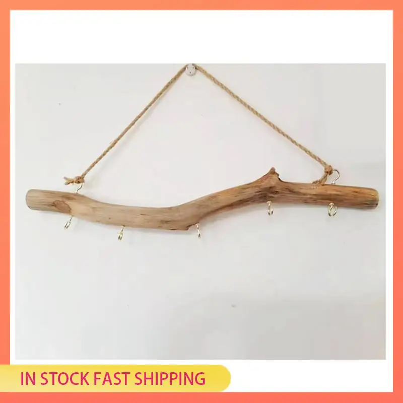 

AA05 6Pcs Natural Driftwood Decorative Branches Farmhouse Home Wall Hanging Decor Hanging Jewelry Organizers With 5 Hooks