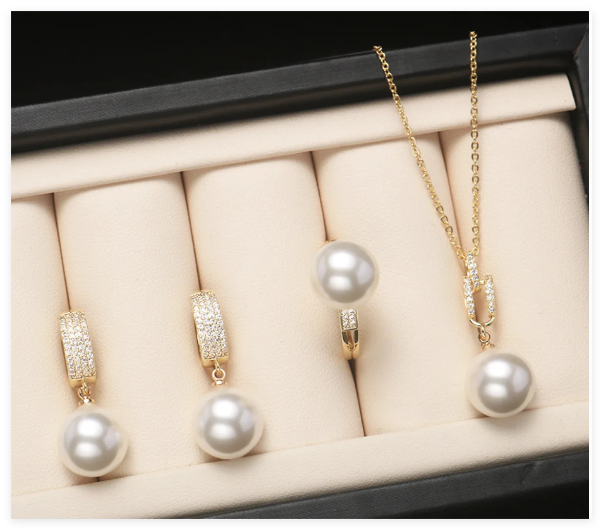 

Fashion Necklace Earrings Ring Set For Women Jewelry Set Zirconia Freshwater Pearl Wedding Pendant Necklace Drop Earring Gift