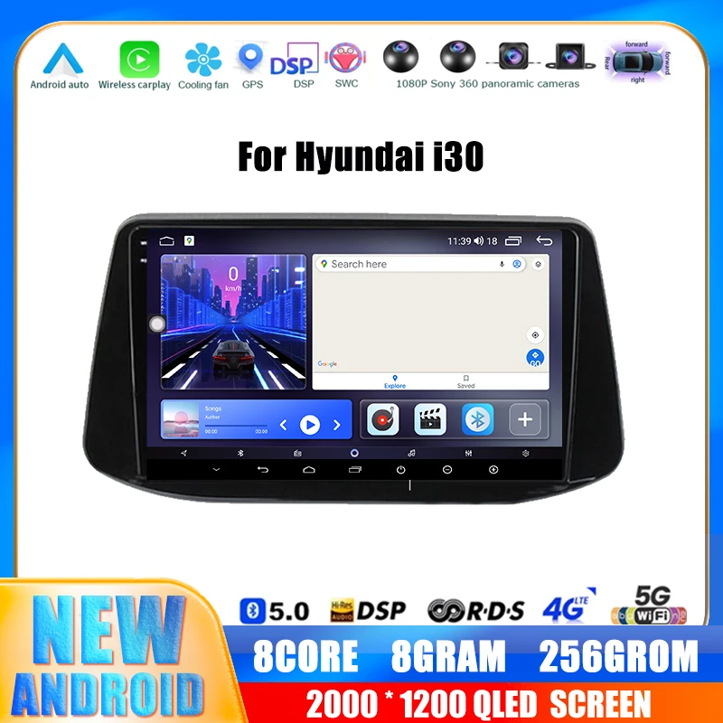 

9'' Android 14 Radio Multimedia Navigation Video Player For Hyundai i30 2017 2018 Car GPS RDS Carplay AUTO 2din No DVD DSP WIFI