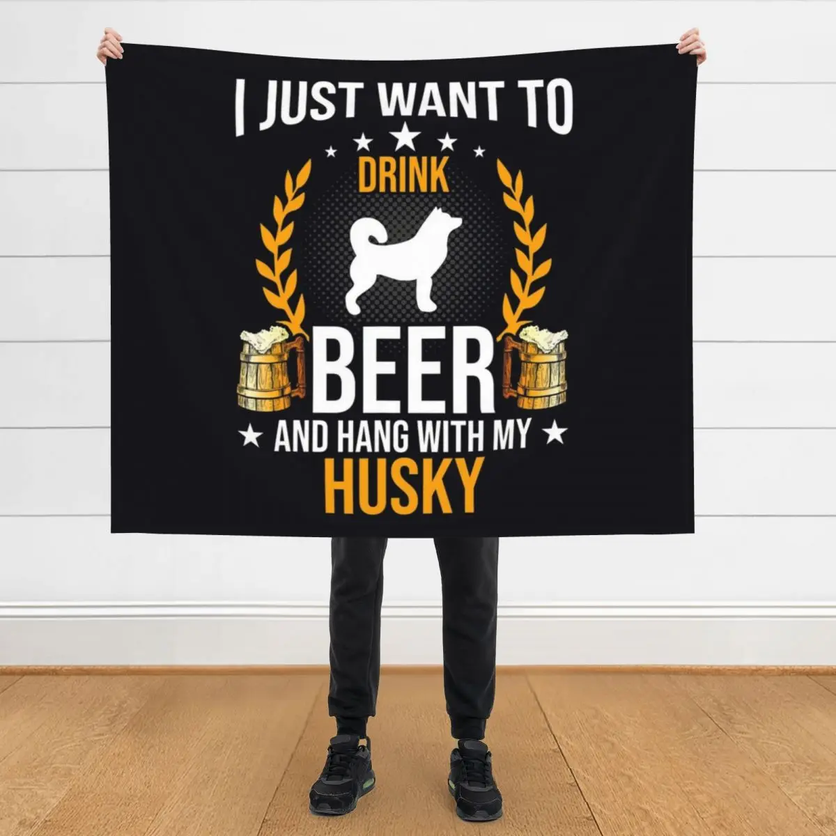 

Drink Beer And Hang With My Husky Dog Lover Throw Blanket sofa bed Stuffeds bed plaid Flannel Blankets