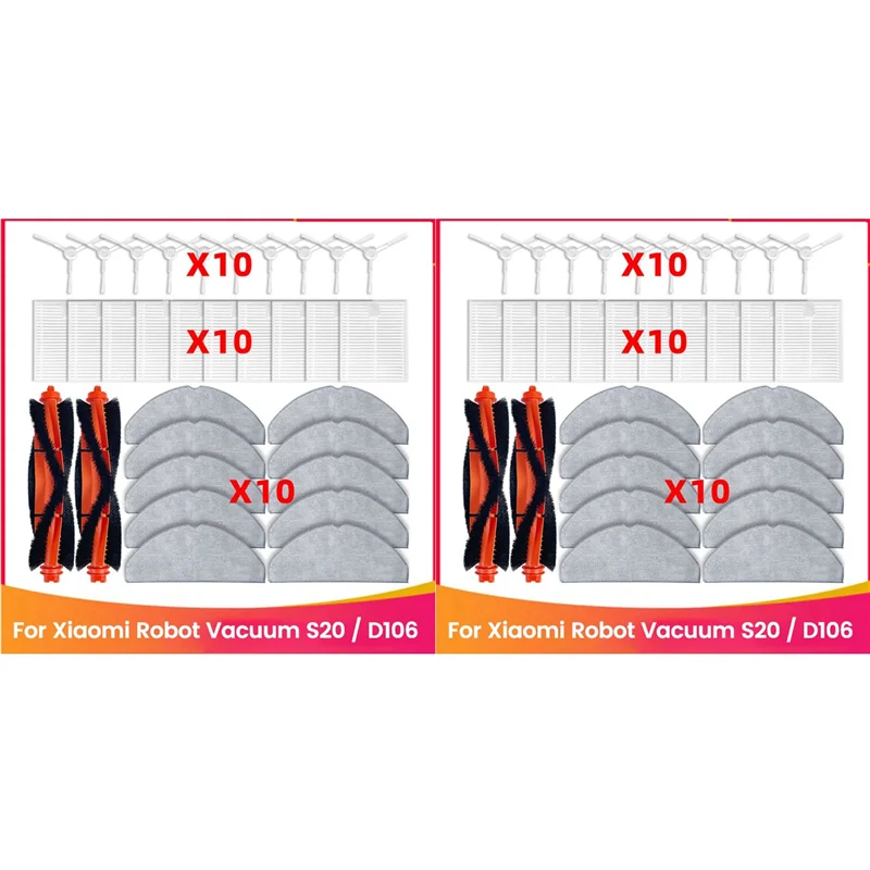 

RALCA-64PCS для робота-пылесоса Xiaomi S20/D106, запасные части, аксессуары, основная щетка, боковая щетка, тканевый фильтр для швабры