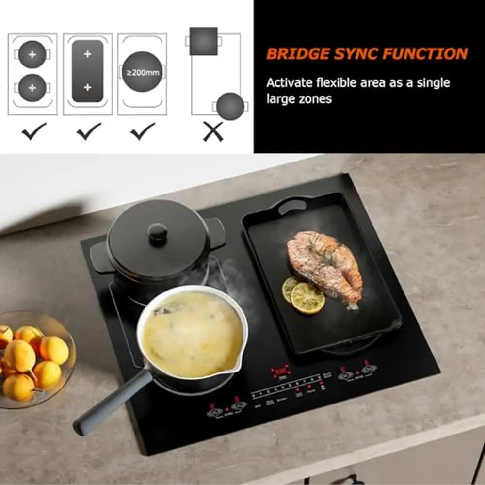 Electric Induction Cooktop 24 Inch 4 Burners Glass Top Bridge-SYNC Timer Safety Lock Child Lock