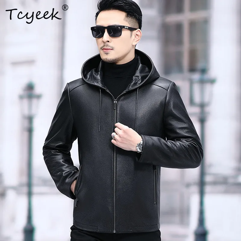 Tcyeek Natural Deerskin Real Leather Jacket Men Autumn Winter Clothes Goose Down Liner Detachable Coat Man Slim Fit Trendy 2026