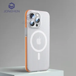 Corrugated Pattern Bumper Magnetic Wireless Charge Case For Magsafe For iPhone 16 15 14 13 Pro Max Plus Hard Matte CLear Cover
