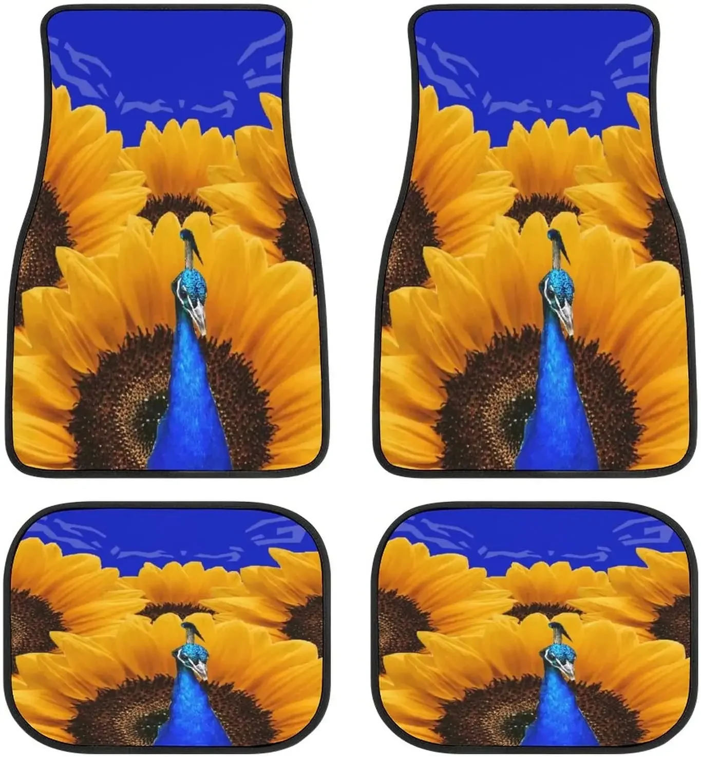 Sunflower Peacock Art Aesthetic Car Mats Universal Drive Seat Carpet Vehicle Interior Protector Mats Funny Designs All-Weather M