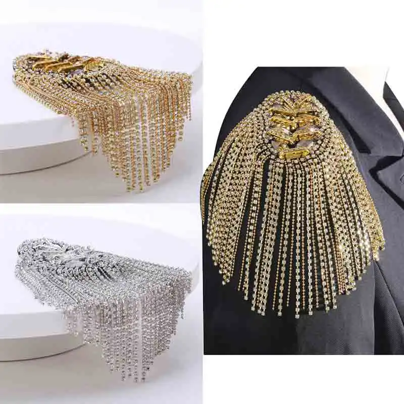 1PCS Fashion Handmade Shoulder Jewelry Tassel Rhinestones Epaulettes Clothing Accessories Brooch Epaulet Shoulder Brooches Gift