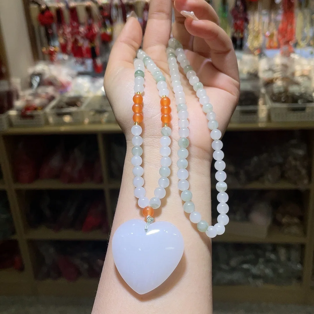 

Tianshan Cui round bead long necklace with love accessories antique Hanfu jewelry jewelry women's models