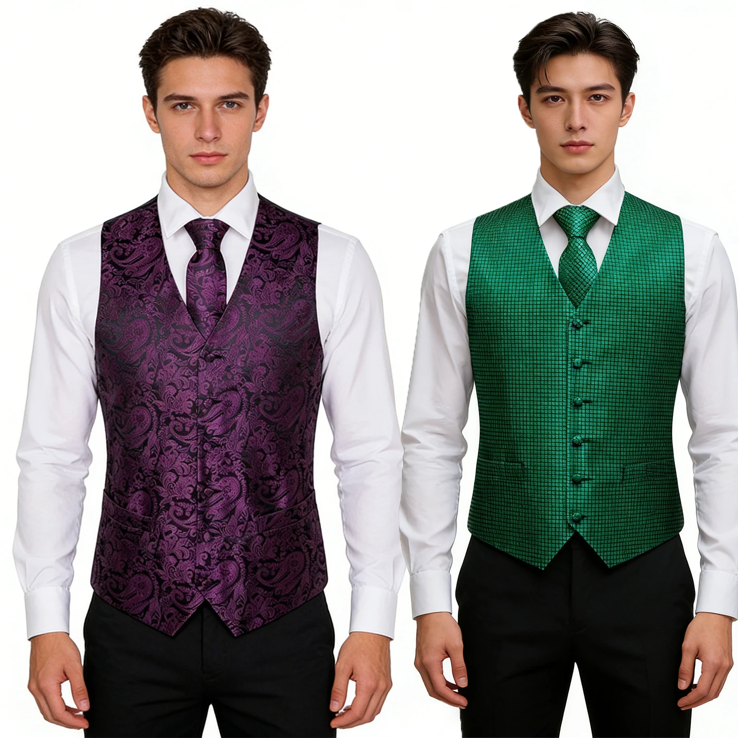

Мужской комплект: фиолетово-зеленый жилет, галстук, платок и запонки – Формальный жилет с узором пейсли для свадеб, мероприятий, вечеринок, в подарок