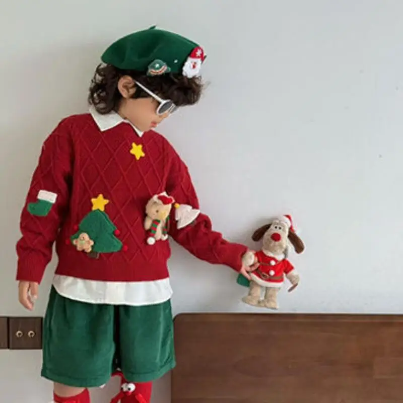 Kawaii نمط جديد أزياء عيد الميلاد سترة للجنسين طالب الخريف والشتاء الكرتون عارضة تريكو قمم ملابس الأطفال #4