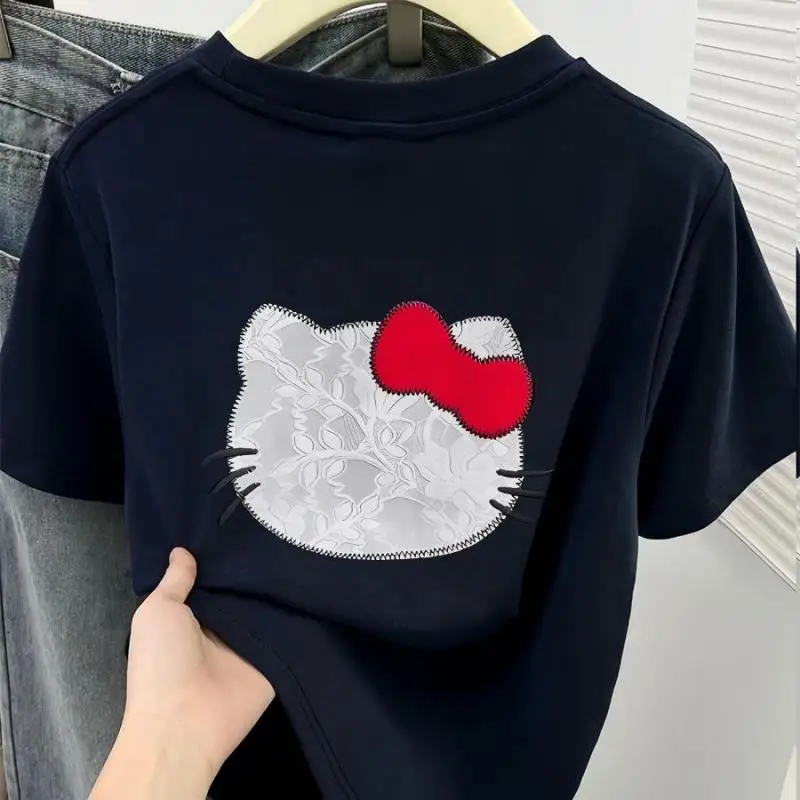 

Sanrio Hello Kitty, модная толстовка с героями мультфильмов в американском стиле, женский милый пуловер с кружевным принтом и круглым вырезом, свободный повседневный универсальный топ