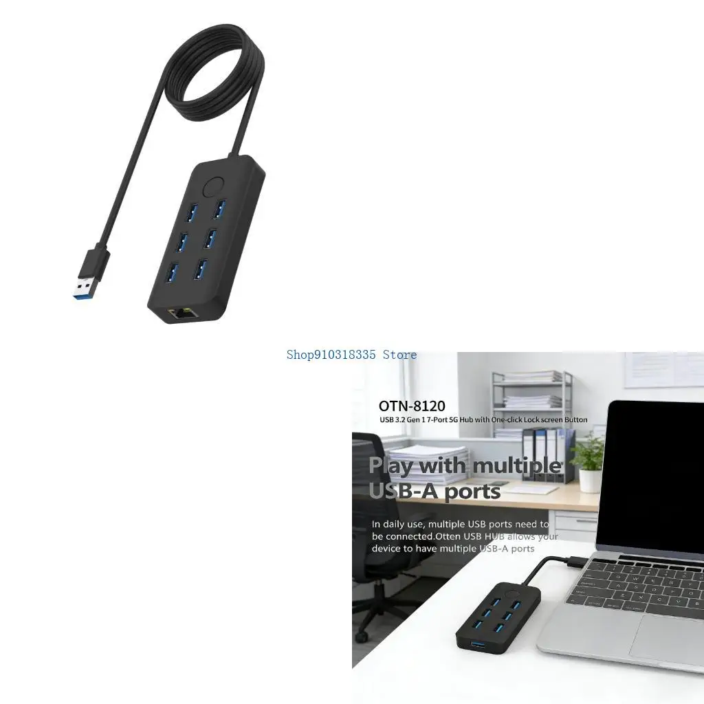 

USB3.0 Dock USB Splitter with Touch Button Lock Screen Feature And 7 Port 5Gbps