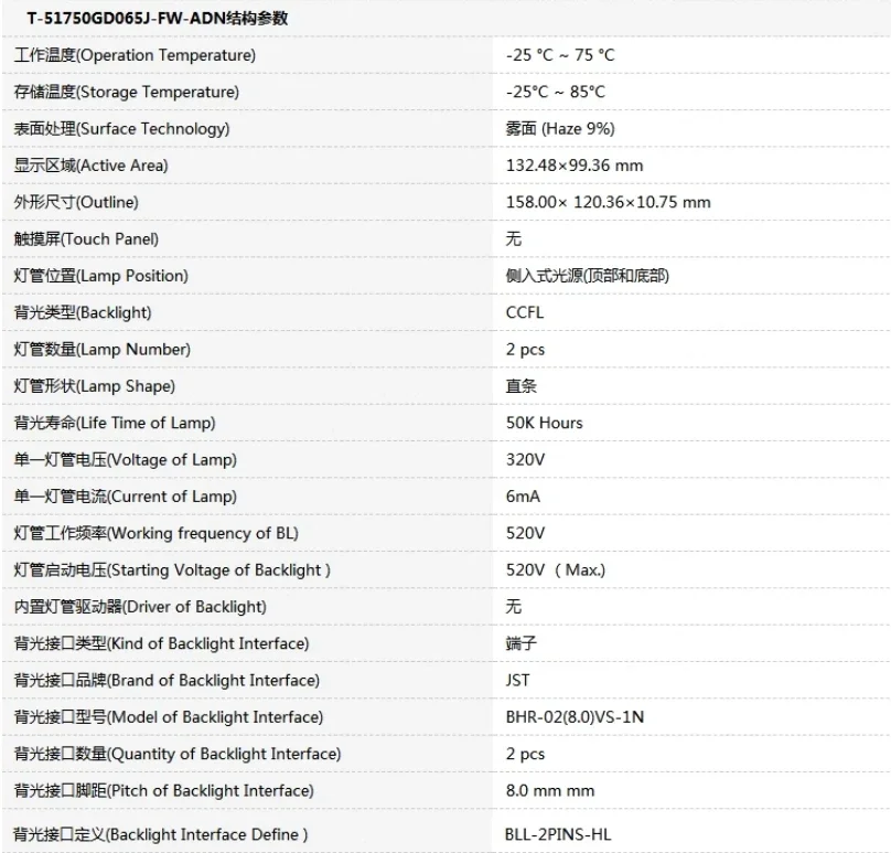 Экран промышленного дисплея T-51750GD065J-FW-ADN T-51750GD065J-FW-AFN T-51750GD065J-FW-AA T-51750GD065J-FW-AB