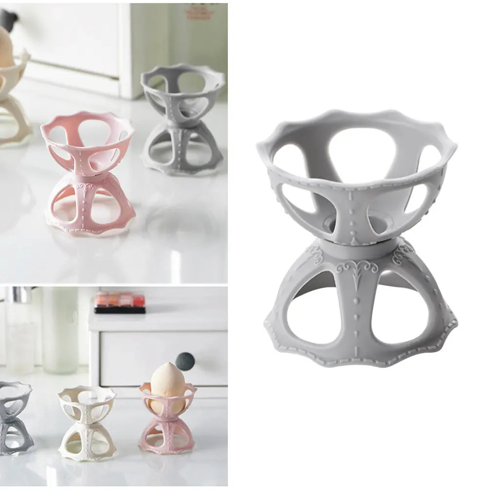 3Pcs Makeup Sponge Dryer Rack Powder Puff Stand Holder Plastic Storage Shelf Elegant Chic Organizer for Dresser Vanity view 5
