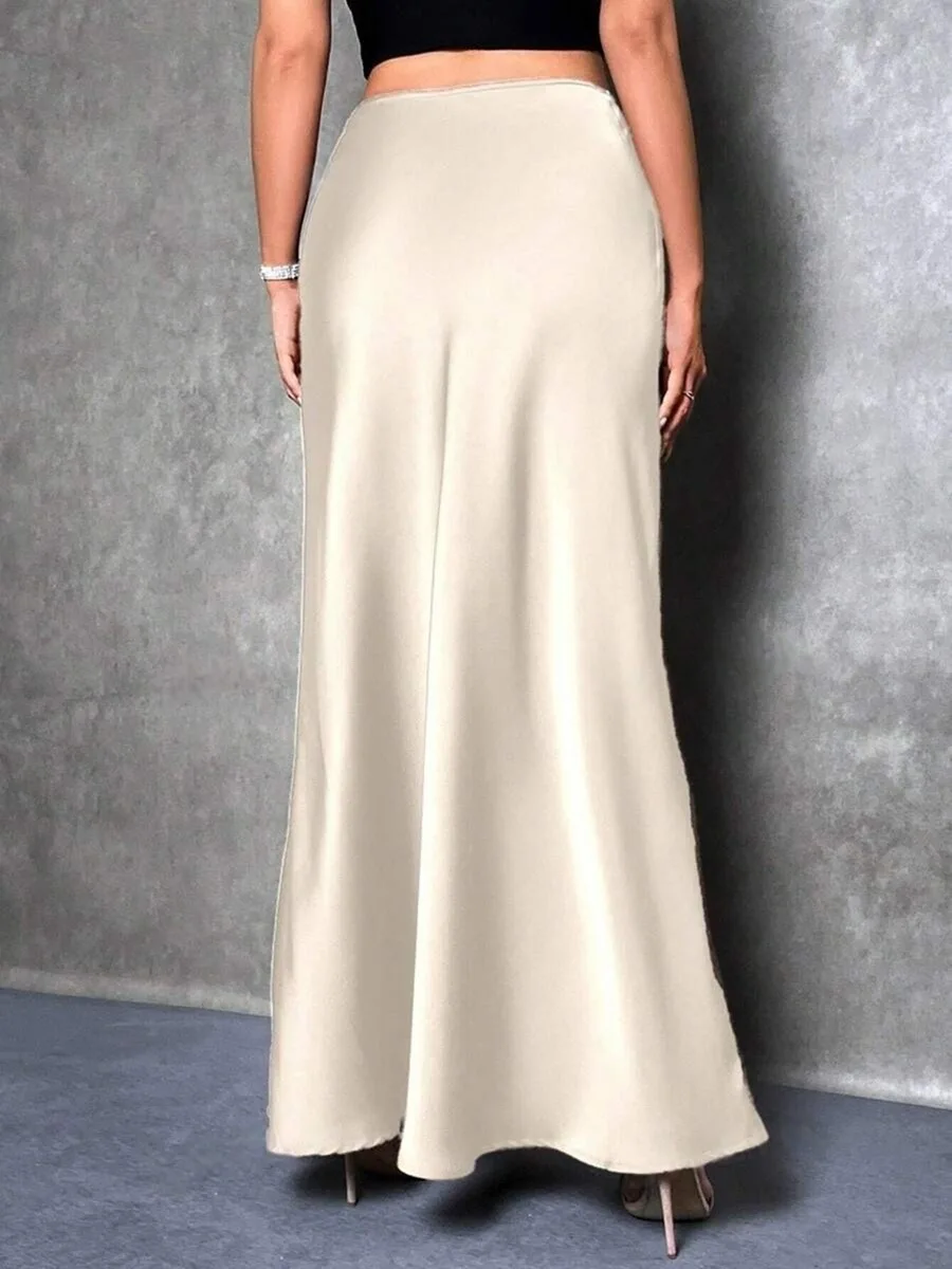 Silk Satin Half Skirt Simple Design Long Skirt Spring Summer New Style Women's Fashion High Waist A-Line Skirt Casual Wear view 5