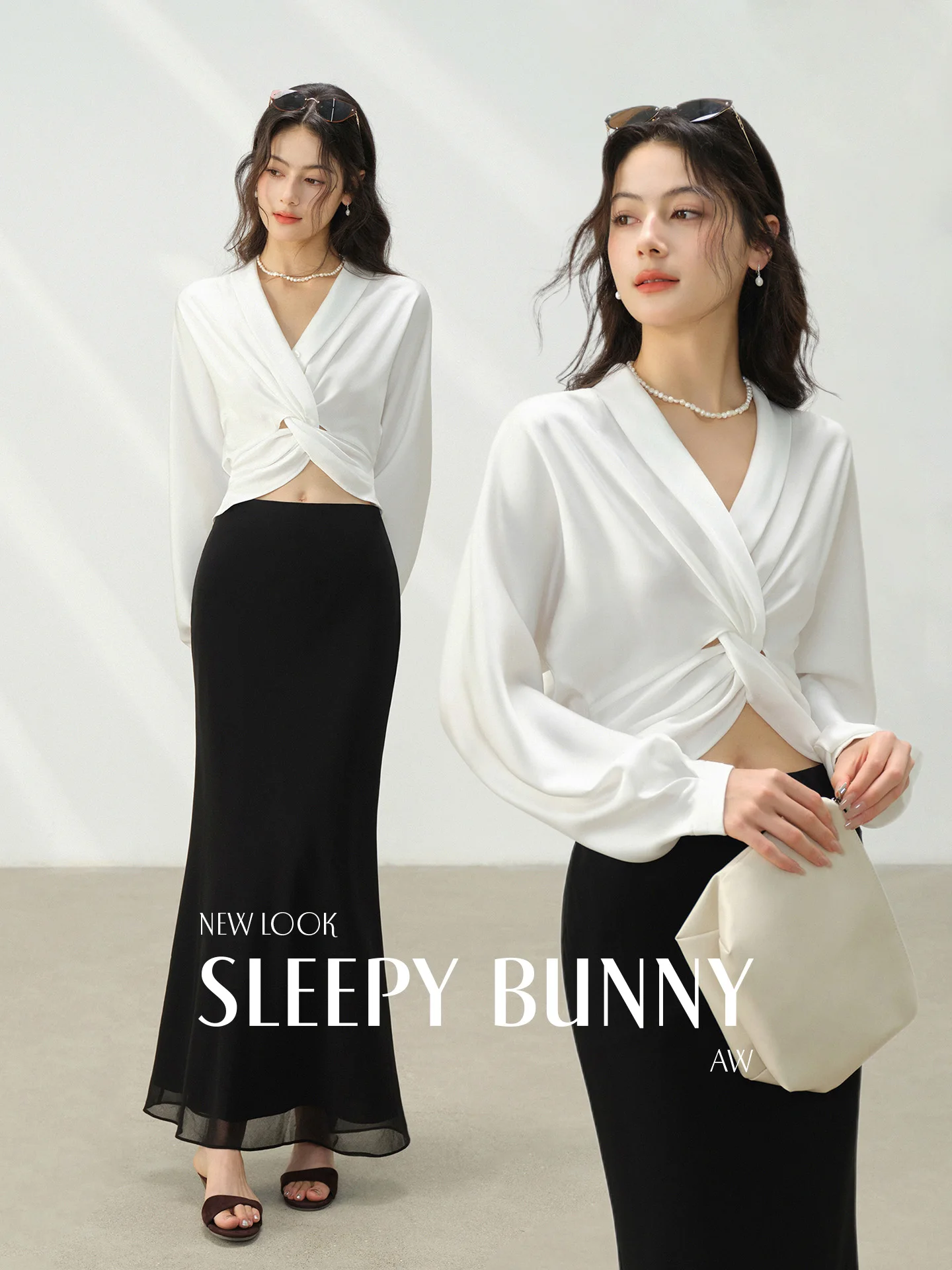 

Женская осенняя блузка Rabbit Ele White с длинным рукавом, V-образным вырезом, матовым атласом, утягивающим поясом и французским рукавом-фонариком.