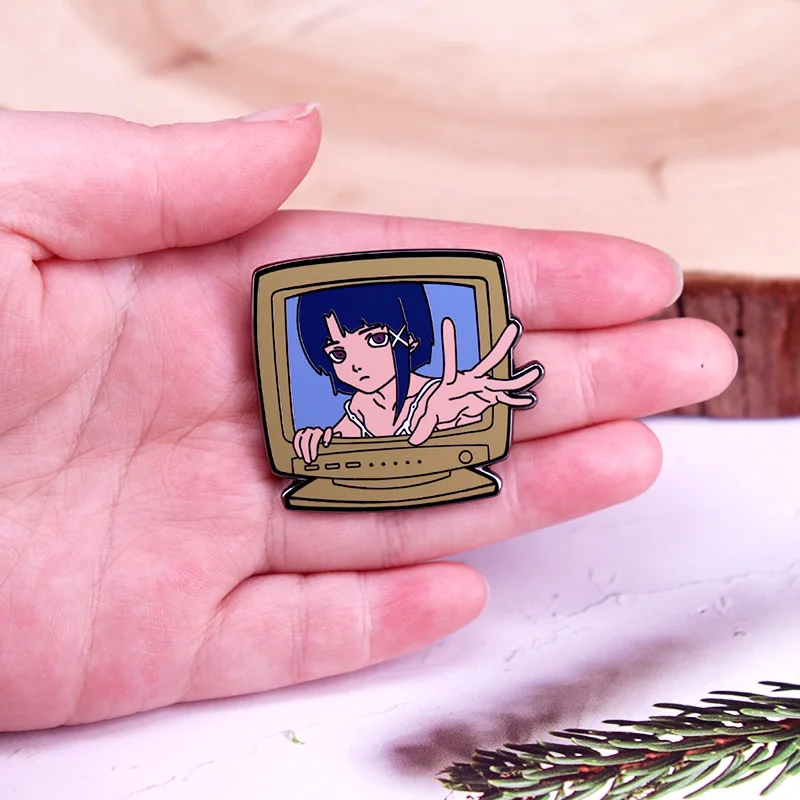 Serial Experiments Lain Enamel Pin Sci-fi Suspense Animated Character Badge view 4