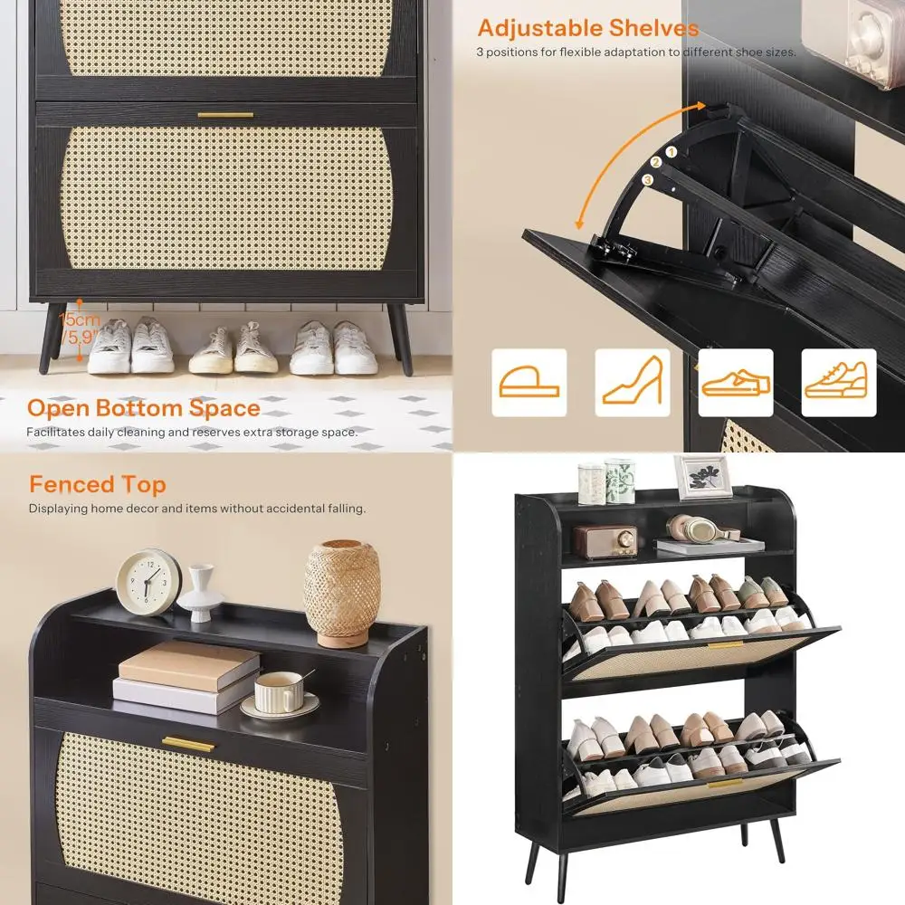 

Narrow Entryway Shoe Storage Cabinet with Adjustable Shelves, Ideal for Living Room or Hallway, Black