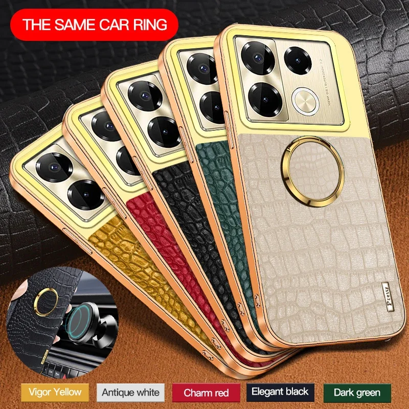 Per Infinix Note 40 Pro Plus 4G 5G Custodia per telefono con supporto ad anello magnetico Custodie con cover posteriore morbida in silicone in pelle con texture coccodrillo