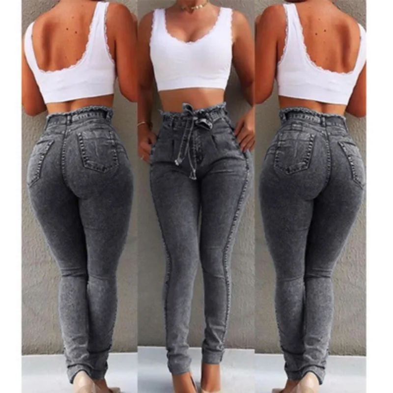 Frauen kleider plus Größe hohe Taille Jeans Stretch Fransen schlanke y2k Hosen Denim blau schwarz Goth Vintage Kleidung neu