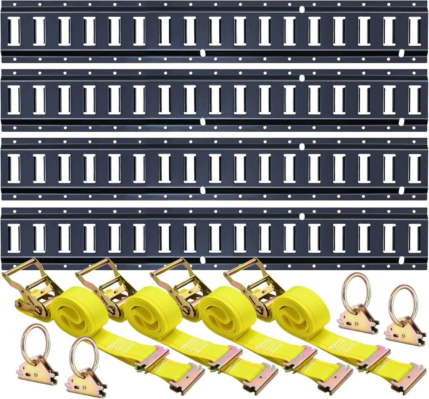 

12-Piece E-Track Tie-Down Kit: 4 Rails & 8 Accessories for Secure Cargo in Trucks, Vans, Trailers