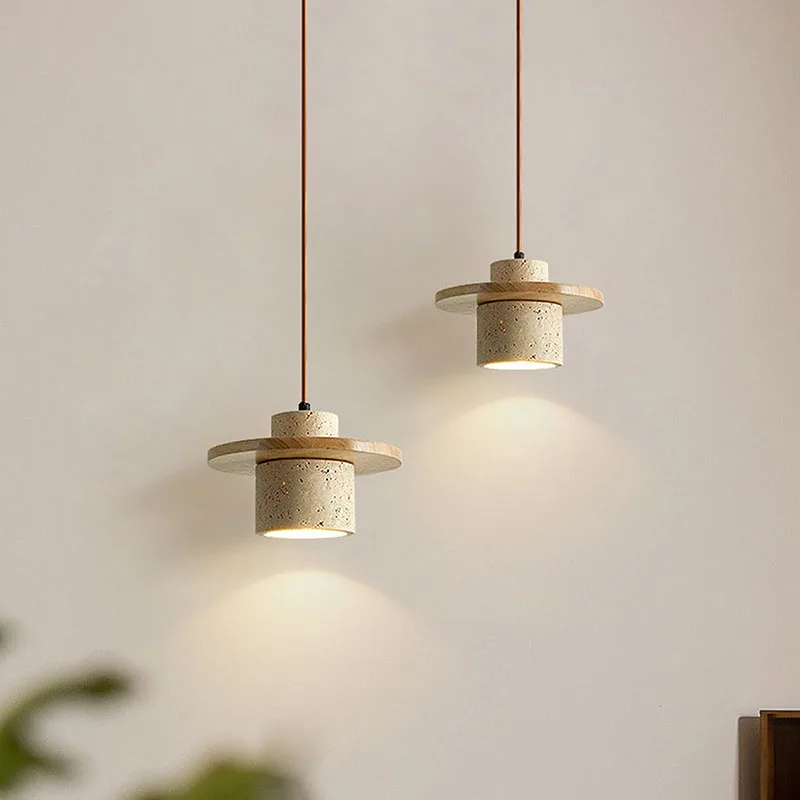 Creative New Japanese Home Lighting Wabi Sabi Homestay Room Dining Table Warm Atmosphere Led Log Style Yellow Stone Pendant Lamp