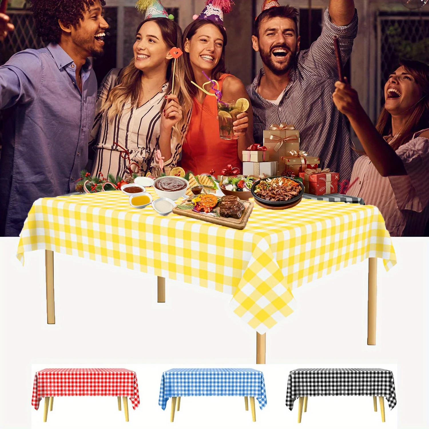 1pc Red Gingham Disposable Plastic Tablecloth 54x108in ,suit Rectangular Tables, for Parties/Events - Durable
