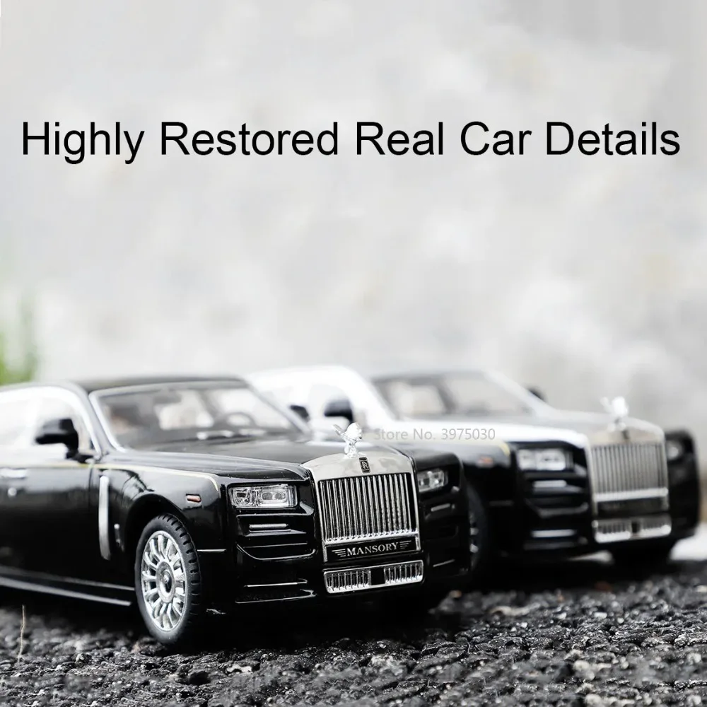 รถของเล่นจำลอง Rolls-Royce Phantom Spectre อัลลอยด์ ขนาด 1:24 ประตูเปิดได้ ดึงหลังวิ่งได้ มีเสียงและไฟ ของสะสมสำหรับเด็ก