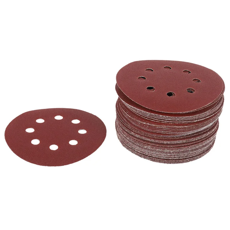 ABRW-150Pcs 5 นิ้ว 125 มม.กระดาษทรายแปดหลุมแผ่นทรายกรวด 40/60/80/120/240 Hook และ LOOP Sanding Disc ภาษาโปลิชคํา