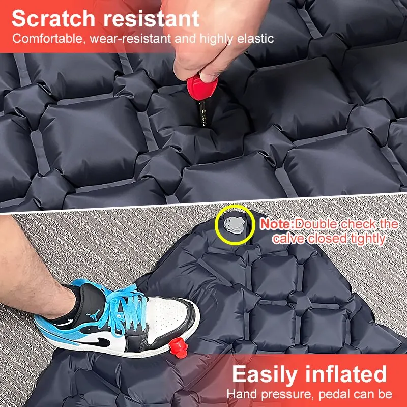 Colchón inflable para acampar al aire libre, almohadilla para dormir con almohadas, alfombrilla de aire ultraligera, bomba de inflado para senderismo