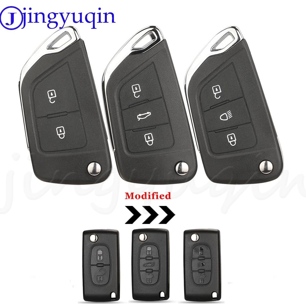 

jingyuqin Modified Flip Remote Car Key Shell For Peugeot 107 207 307 407 306 308 408 508 Citroen C2 C3 C4 Ce0536/0523 HU83 VA2