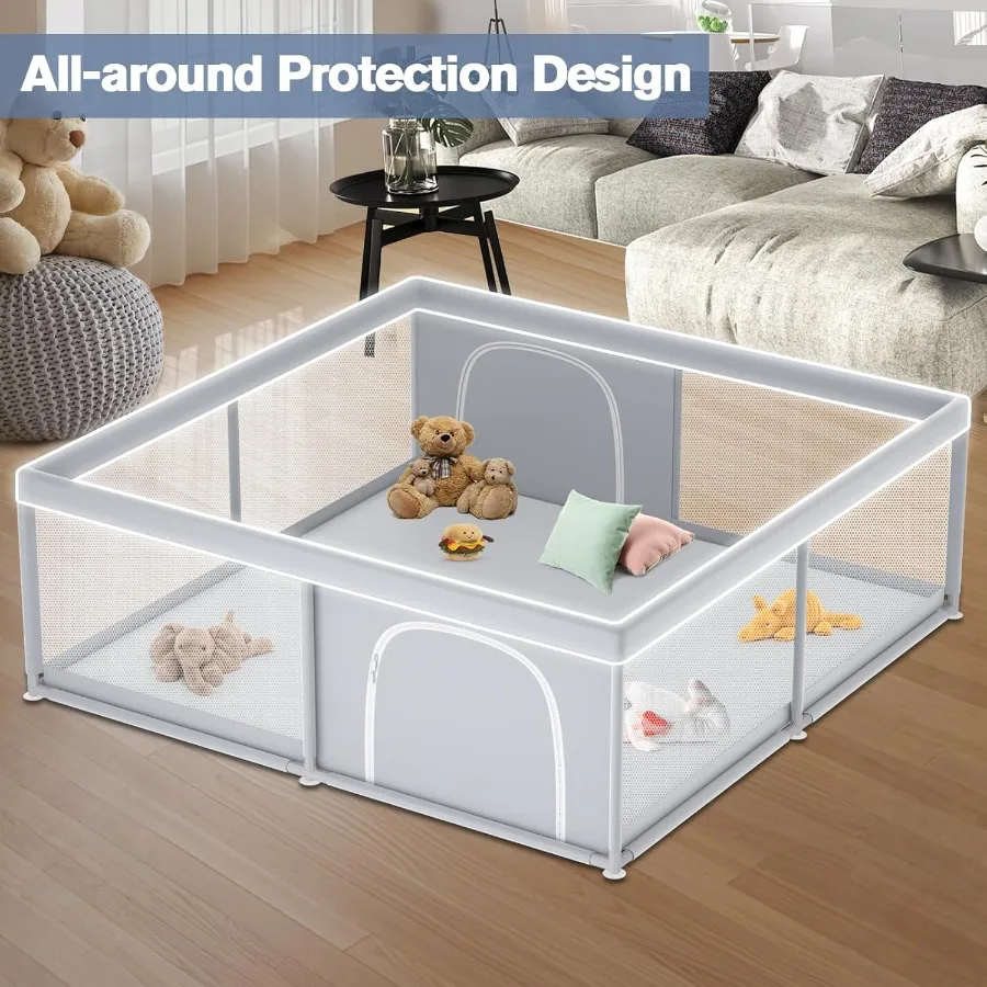 روضة أطفال كبيرة جدًا مقاس 79 × 79 بوصة مع بابين بسحاب للأطفال الصغار، دبوس لعب للأطفال في الأماكن المغلقة والخارجية Fe #3