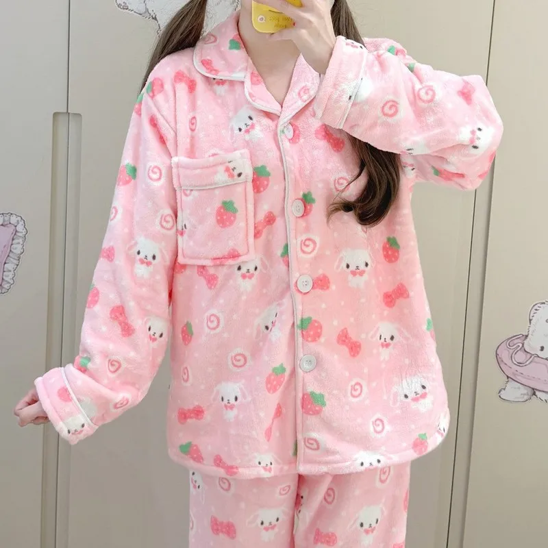 

Kawaii Sugarbunnies Pajamas Autumn And Winter Pajamas Cartoon Coral Fleece Pajamas Household Clothes