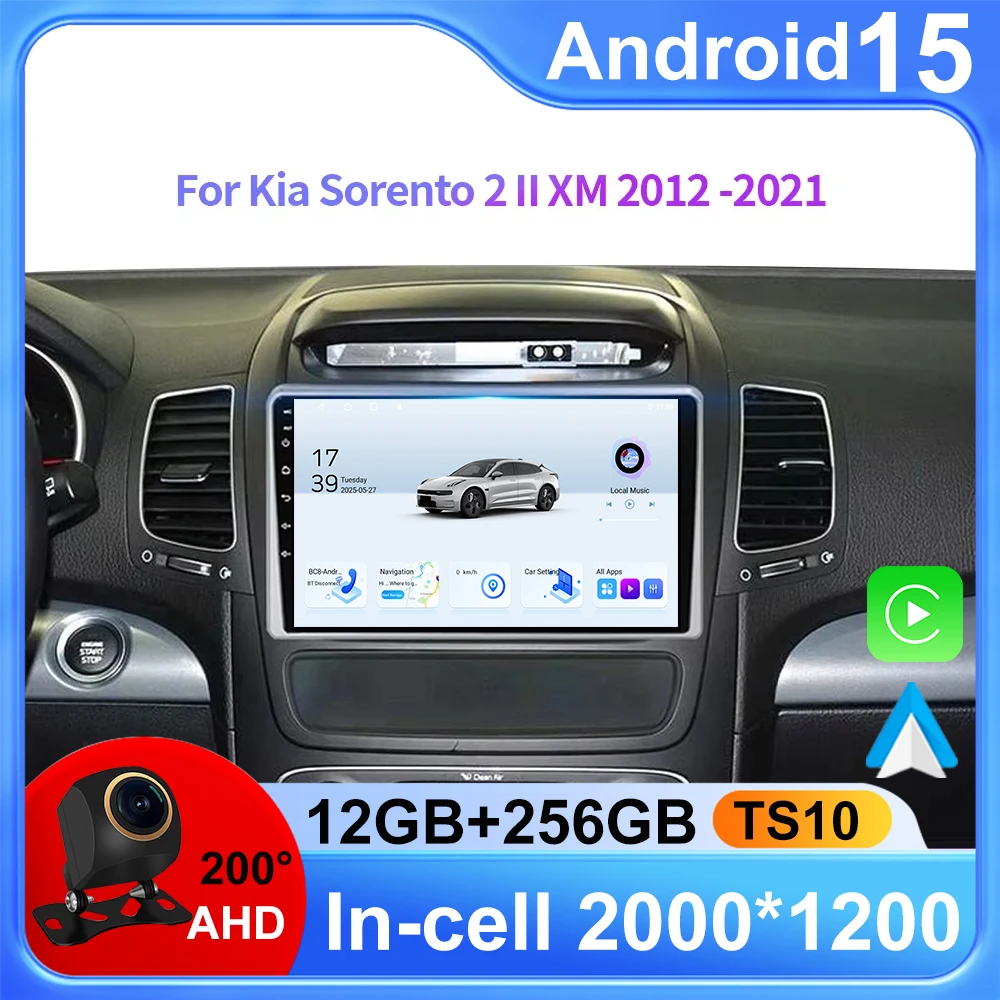 

For Kia Sorento 2 II XM 2012 2013 2014 2015 2016-2021 Car Radio Wireless CarPlay Android 15 Navigation Multimedia 2K QLED Screen