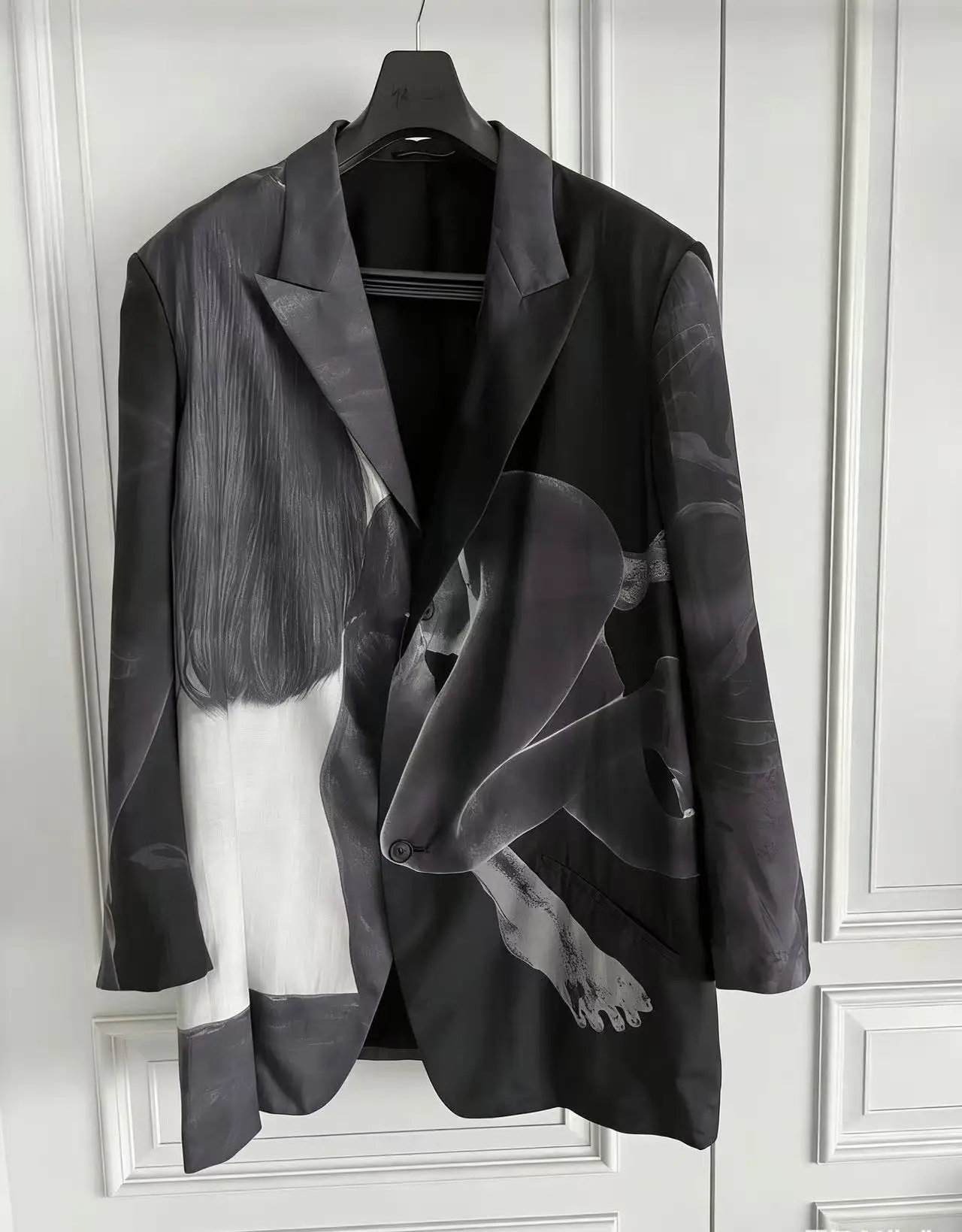 TOP-YAMAMOTO original Design silk nude woman print pattern 3-button suit long-sleeved design jacket