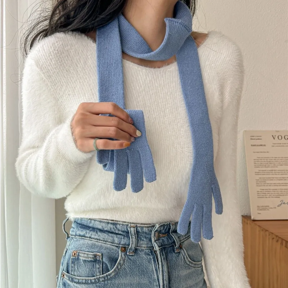 

Легкий шарф с маленькой ладонью в корейском стиле, длинный и тонкий шарф из акриловых волокон, многофункциональный однотонный креативный пояс