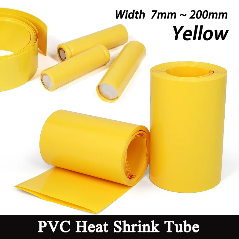 1 ~ 20M Yellow Battery Films Width 7mm ~ 200mm PVC Heat Shrink Tube Insulated Sleeving Protection Wrap for Lithium Battery Packs