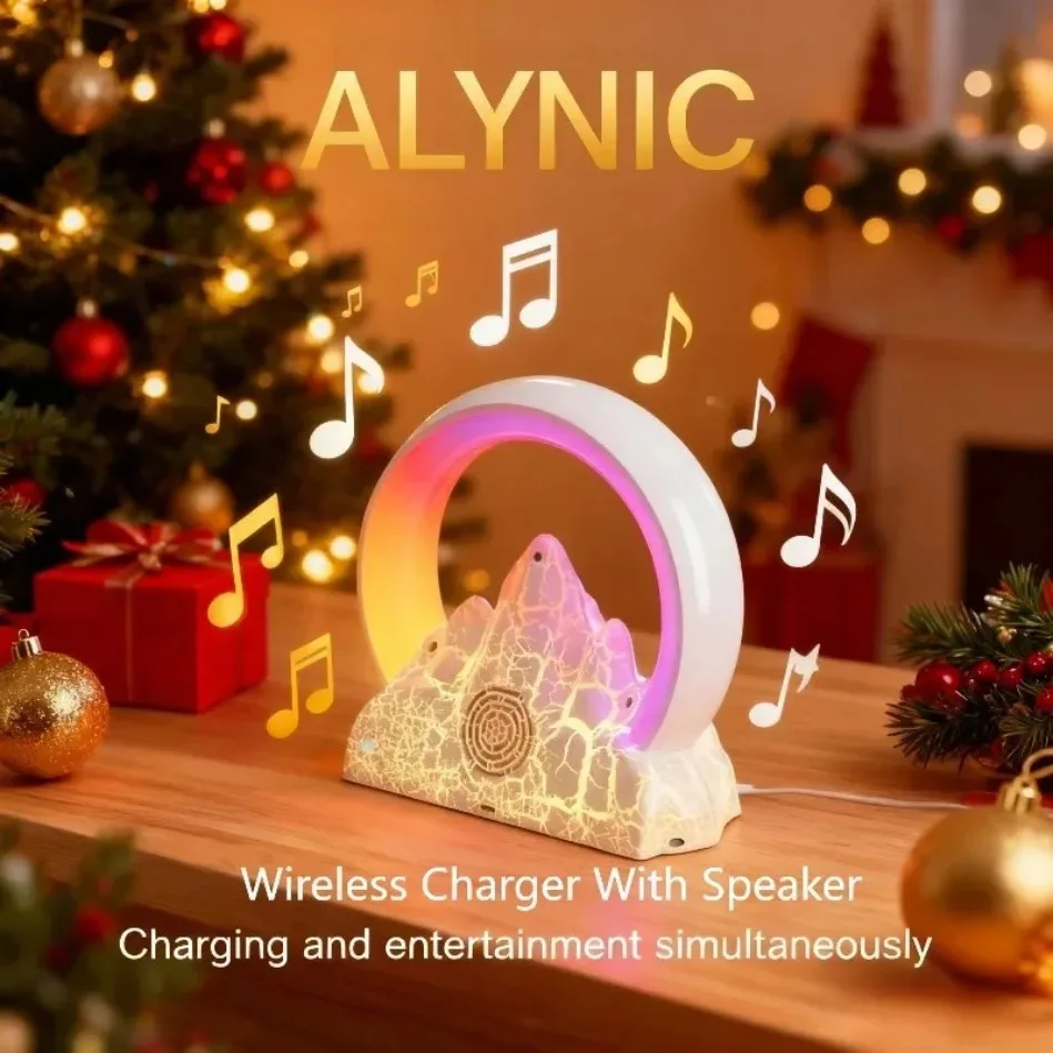 

Wireless Charger 4-in-1 with Bluetooth Speaker Table Lamp Night Light Alarm Clock Smart Atmosphere For iPhone 17 16 15 14 13 12