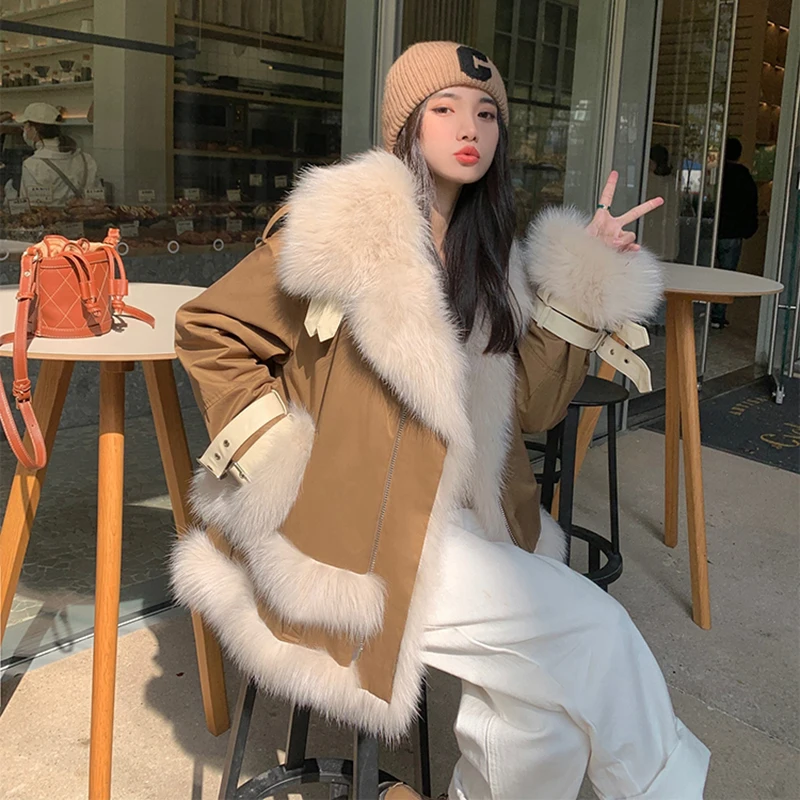 

Korean Fox Fur Parkas Coat Women's 2023 New Winter Jackets Ladies Faux Fur Coat Fashion Rex Rabbit Fur Parkas Jacket Loose Coat