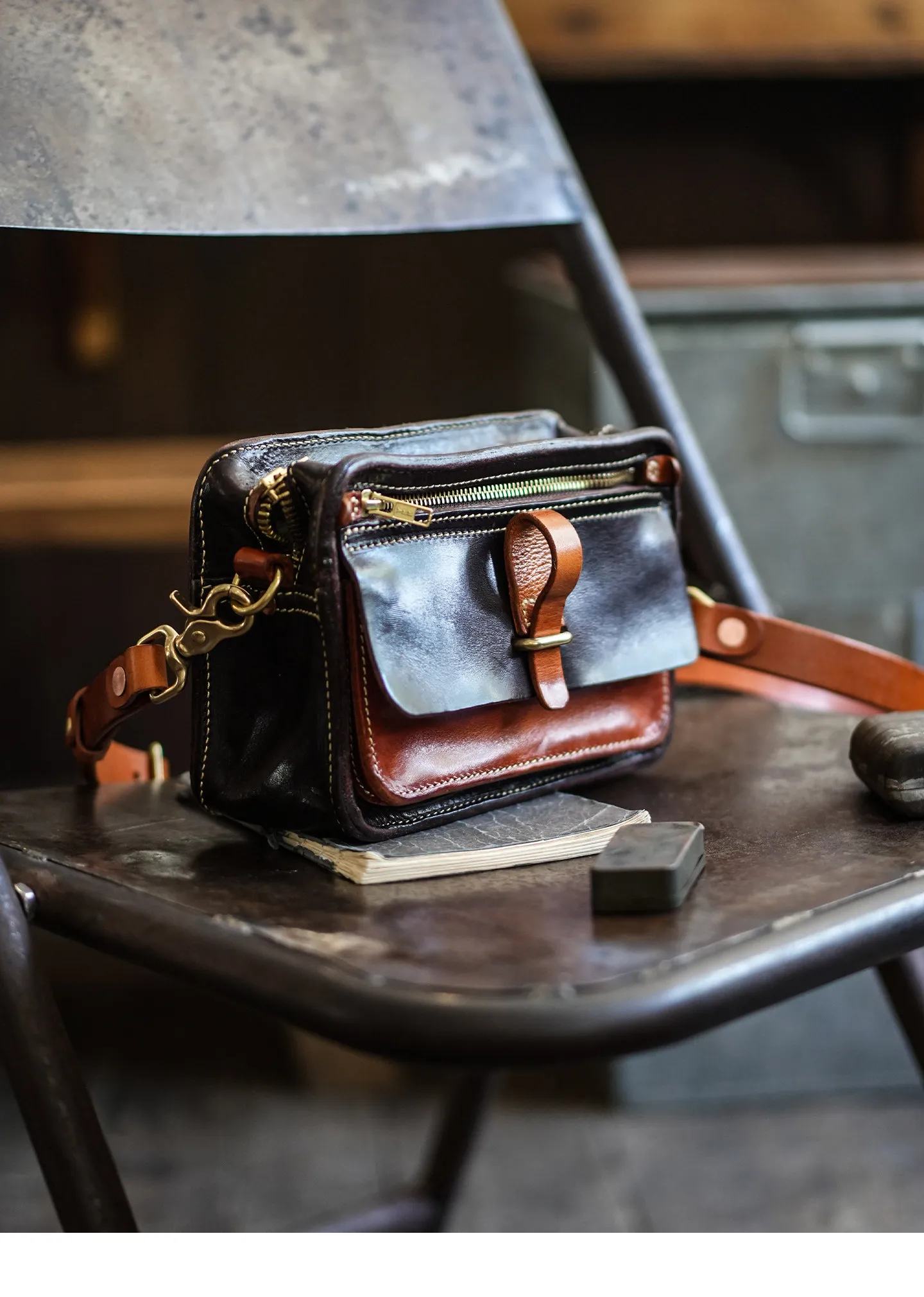 PNDME lässige Vintage-Umhängetasche aus hochwertigem echtem Leder für Herren, Wochenend- und Outdoor-Reise, Rindsleder, Motorrad-Crossbody-Tasche – Detail 11