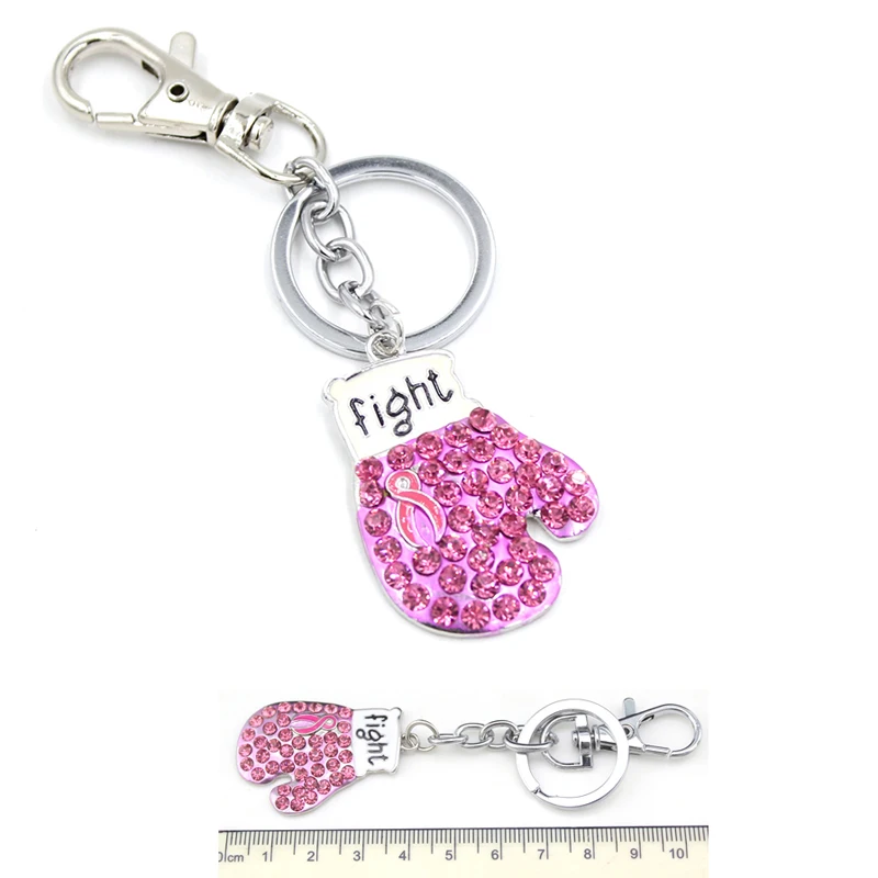 1pc NEW Breast Cancer Awareness Pink Ribbon Key Chain, Pink Ribbon Fighting Box Gloves Handbag Charm Key Chain