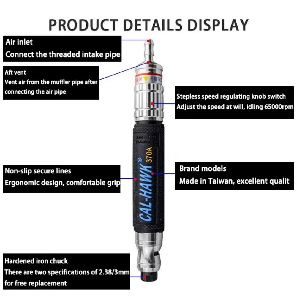 CAL-370A Mini Air Grinder, High-Speed Pneumatic Sanding, Metal Molds, and Wood Polishing Tools