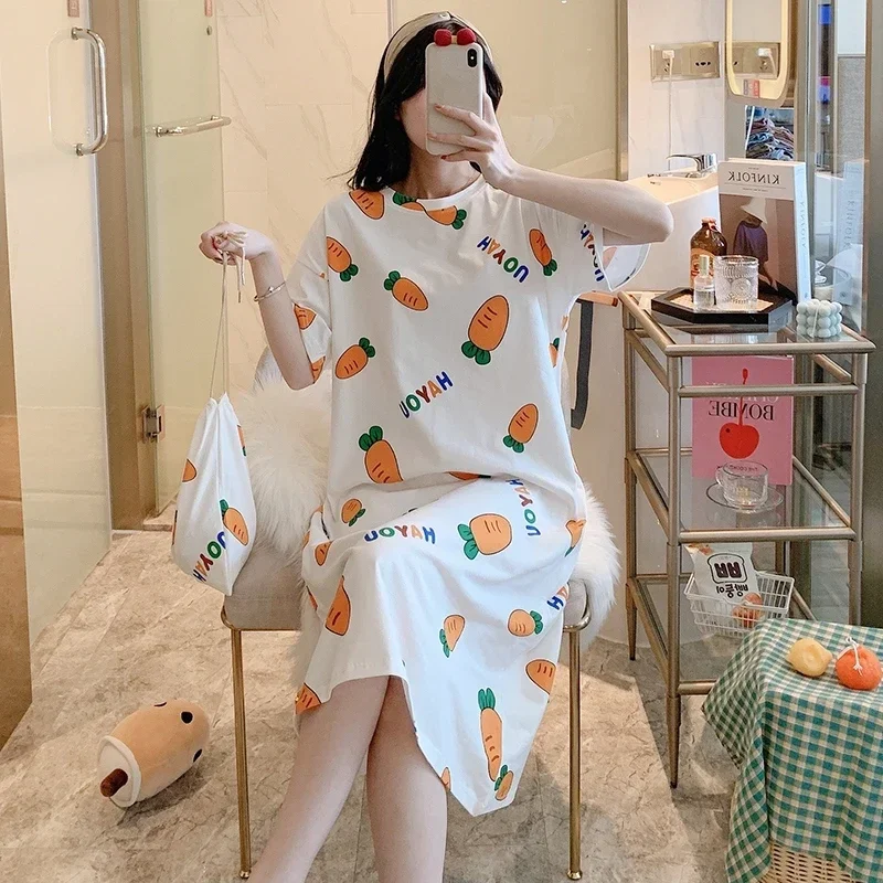 Women's Sleepwear Sexy Nightgowns Cartoon Nightwear Short Sleeve Night Dress Female Pajamas 2024 Summer Home Cloth Sleepshirts