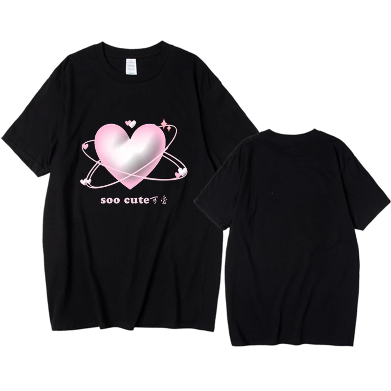 Y2k Pink Heart Cool Graphic T-Shirt for Girl 2000s Korean Fashion Tops Short Sleeves Female Tee Casual Harajuku Kpop High Street