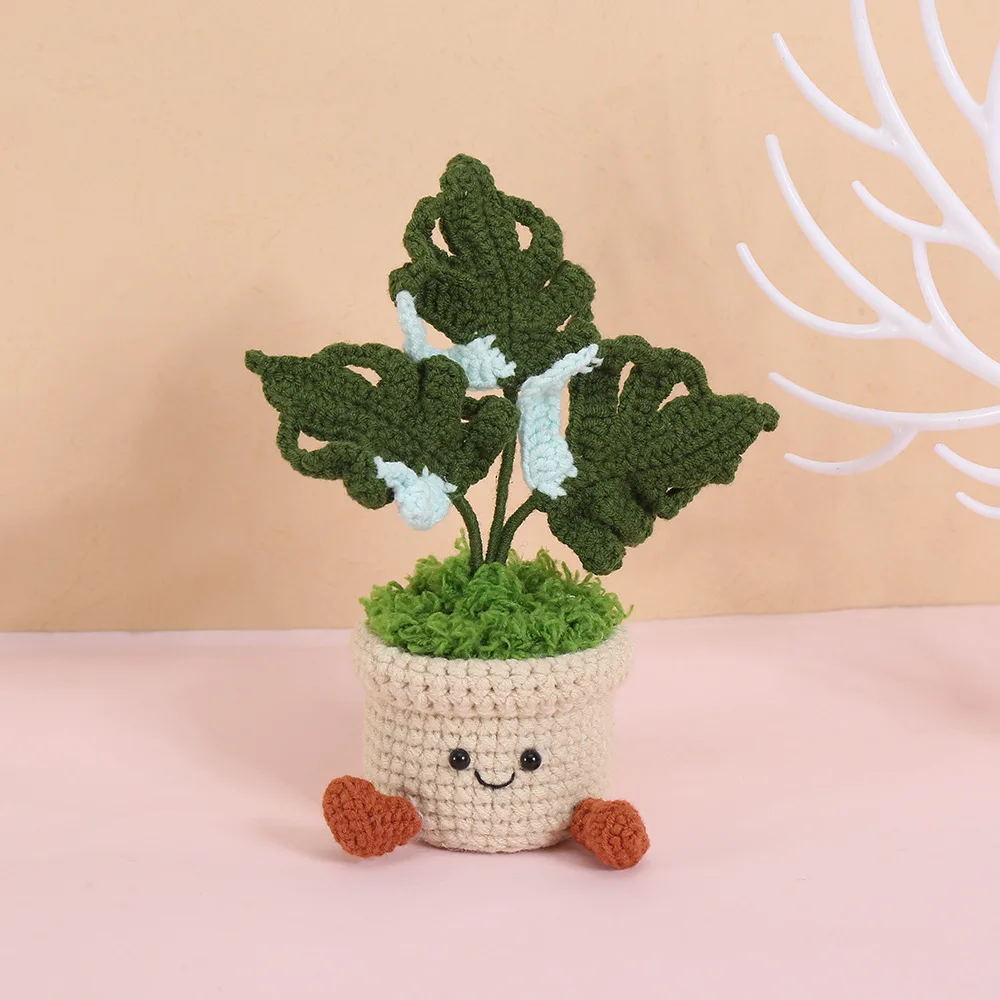 Niedliche gehäkelte Monstera im Topf, handgemachte Topfpflanze, gestrickte Blattpflanze, Mini-Schreibtisch-Bücherregal-Deko, liebenswertes Geschenk – Detail 2