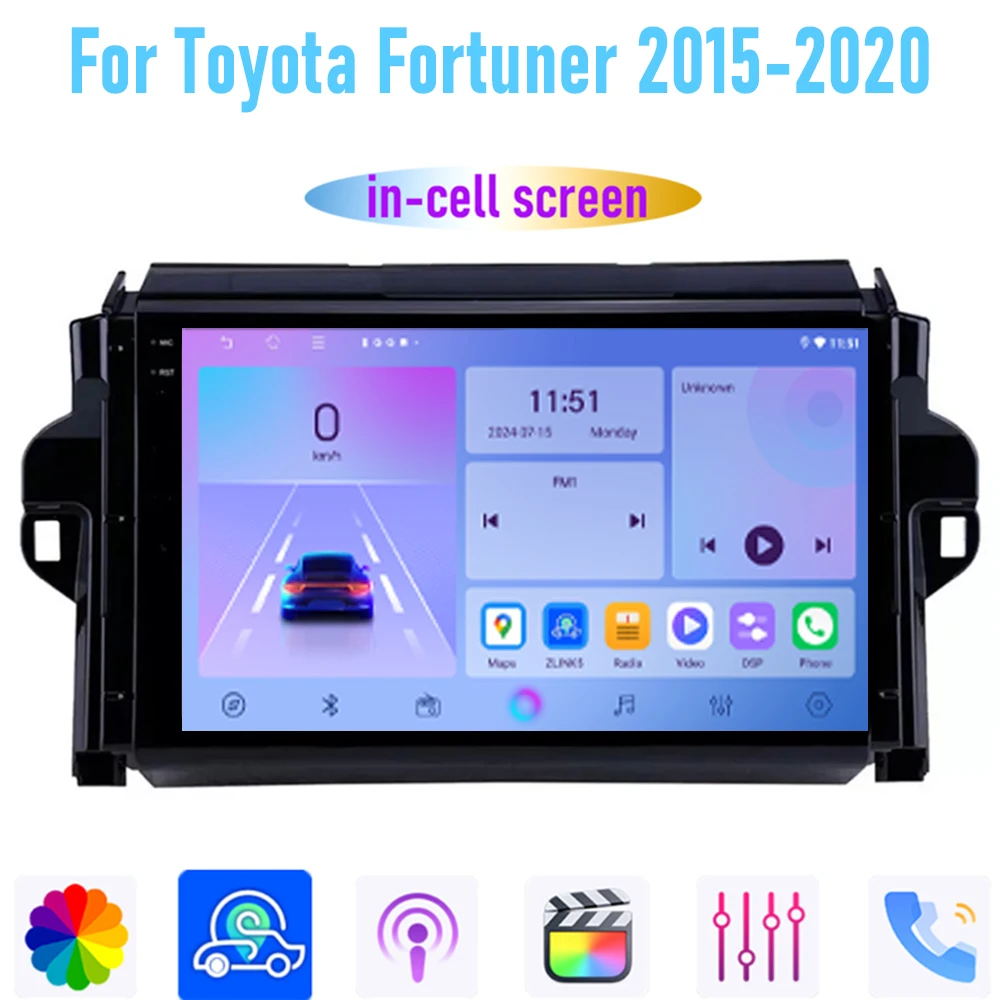 

9'' For Toyota Fortuner 2015-2020 Car Radio Head Unit GPS Multimedia Carplay Android 15 Wireless Navigation Intelligent System