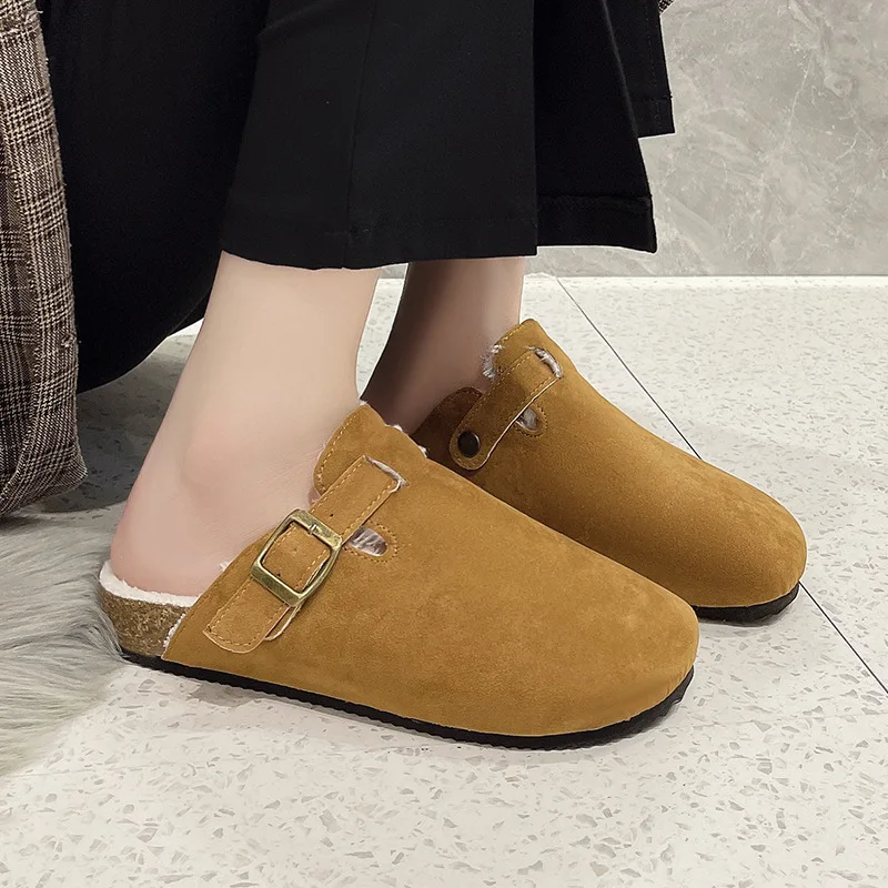 Comwarm Plüschfutter-Hausschuhe für Damen und Herren, rutschfeste Indoor-Slides, flauschige, bequeme Outdoor-Unisex-Mules mit verstellbarer Schnalle – Detail 4
