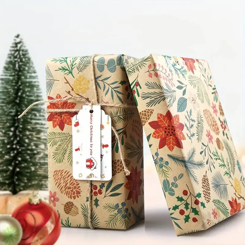 1 Roll 10m Large Size Christmas Themed Gift Wrapping Paper Plant Leaves Flowers Decoration Kraft Paper DIY Gift Wrapping Supplies view 6