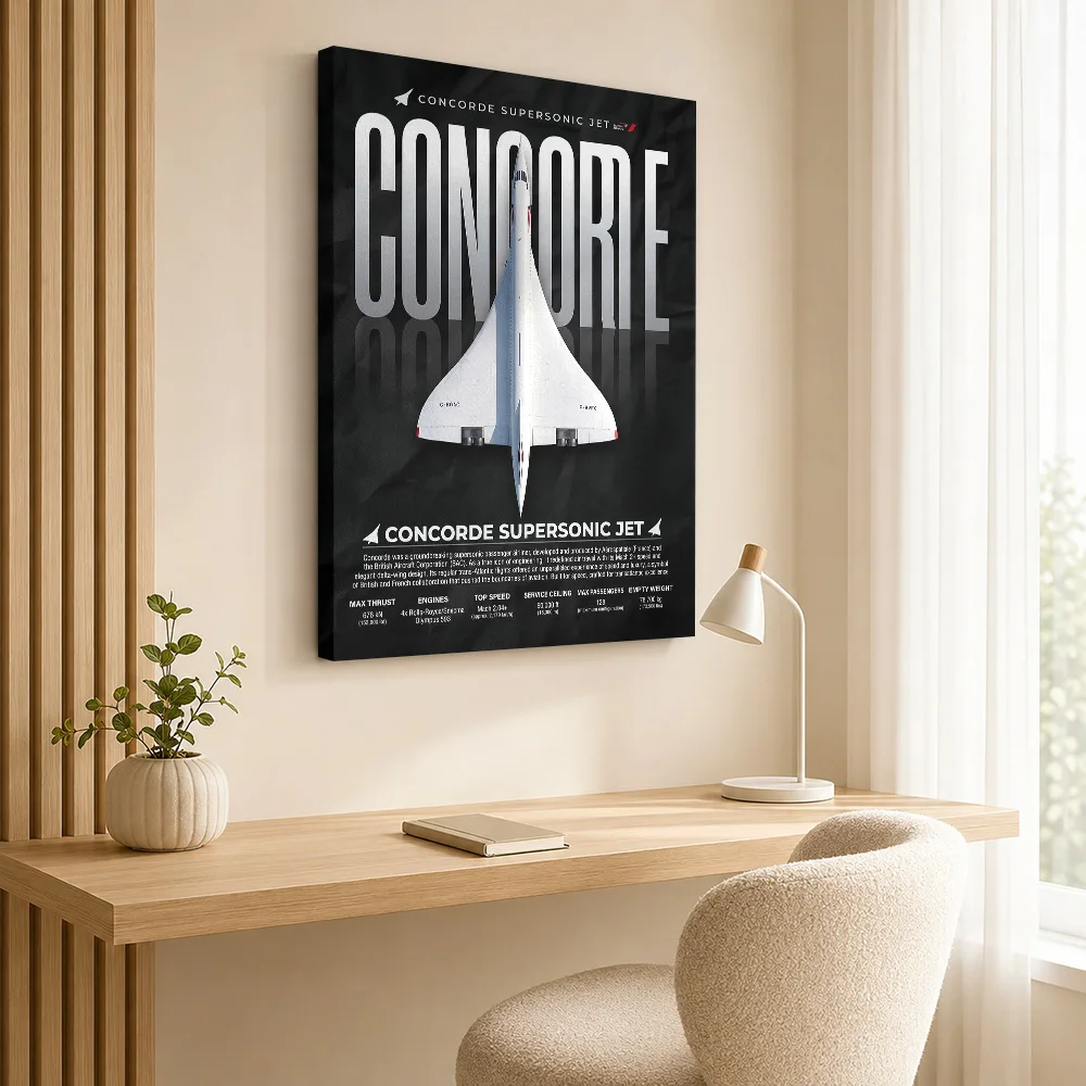 Sleek Concorde Supersonic Jet Technical Canvas Poster Customized Photo Modern Gallery Aesthetic Study Wall Paintings Decoration